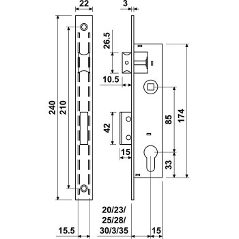 CERRADURA METAL BATON E3430 PALANCA DESLIZANTE TIPO 2240