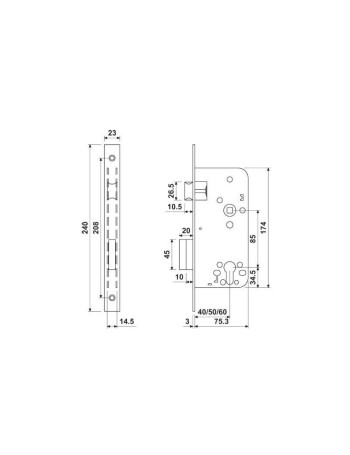 CERRADURA BATON E3520/50 LATON CANTO REDONDO TIPO 2030