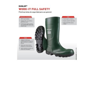 BOTA AGUA WORK IT DUNLOP VERDE CON SEGURIDAD