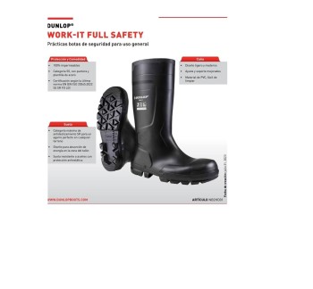 BOTA AGUA WORK IT DUNLOP NEGRA CON SEGURIDAD