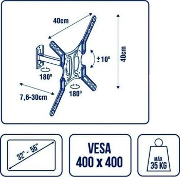 SOPORTE TV 1 BRAZO 32"-55" 400X400 KYLATE