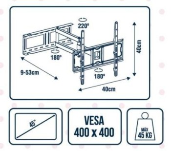 SOPORTE TV GIRATORIO 34"-70" 90-530MM 400X400 KYLATE