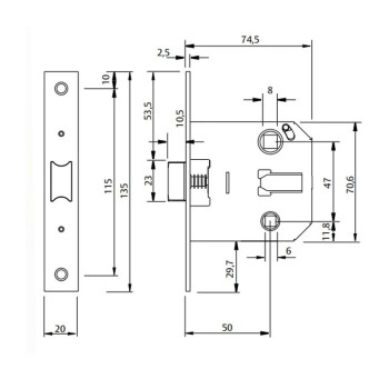 PICAPORTE TESA 2004U-50 INOX UNIFICADO