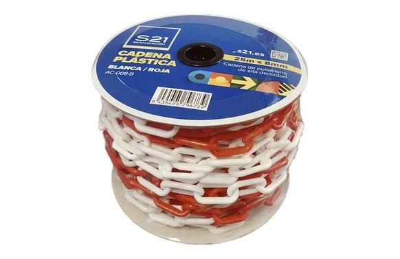 CADENA PLASTICO ROJA BLANCA 6 MM 25 METROS