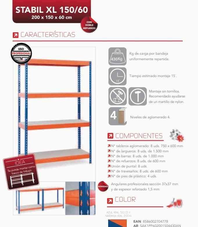 ESTANTERIA 4 BALDAS SIN TORNILLOS 200x150x60