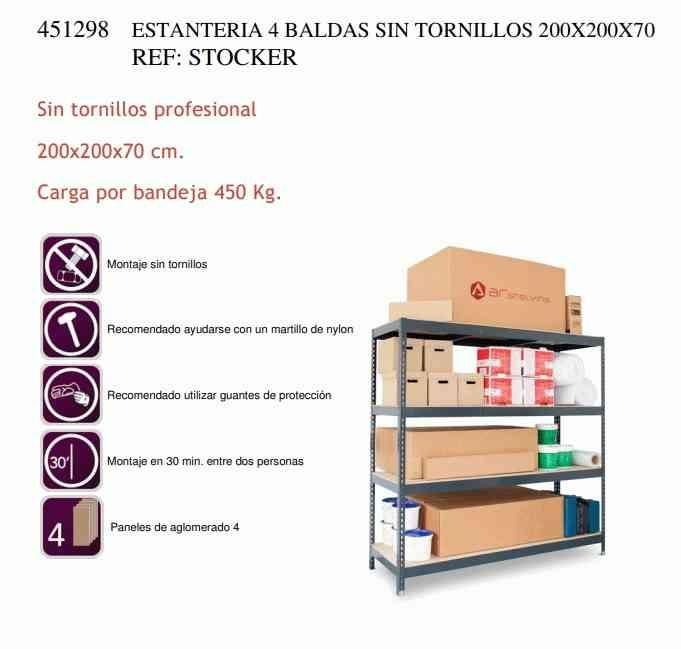 ESTANTERIA 4 BALDAS SIN TORNILLOS 200x200x70