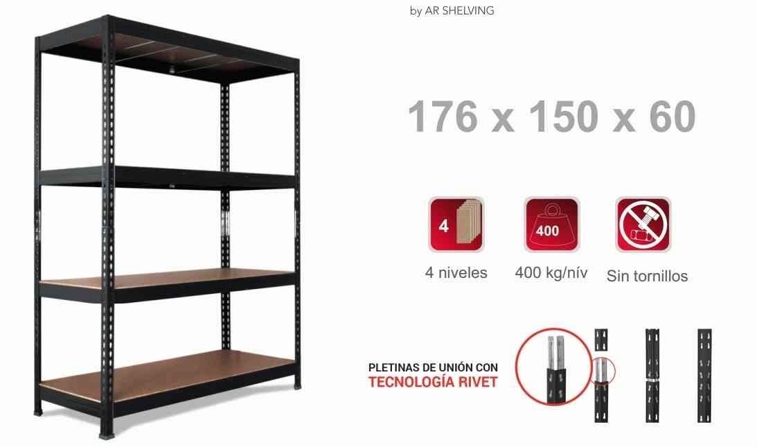 ESTANTERIA 4 BALDAS SIN TORNILLO 176*150*60